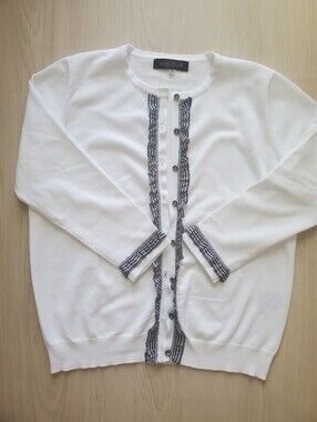 August Silk White w/Gingham Trim Sweater. NWOT